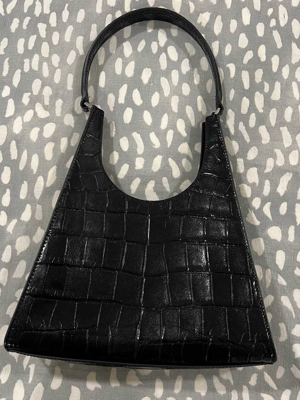 STAUD Black Croc-Embossed Shoulder Bag
